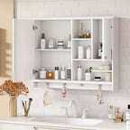 MAYEERTY Armoire à pharmacie murale de 36 pouces, meuble de rangement pour salle de bain avec porte miroir et étagère réglable, blanc