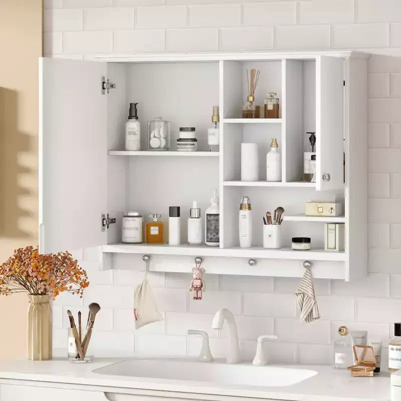 MAYEERTY Armoire à pharmacie murale de 36 pouces, meuble de rangement pour salle de bain avec porte miroir et étagère réglable, blanc
