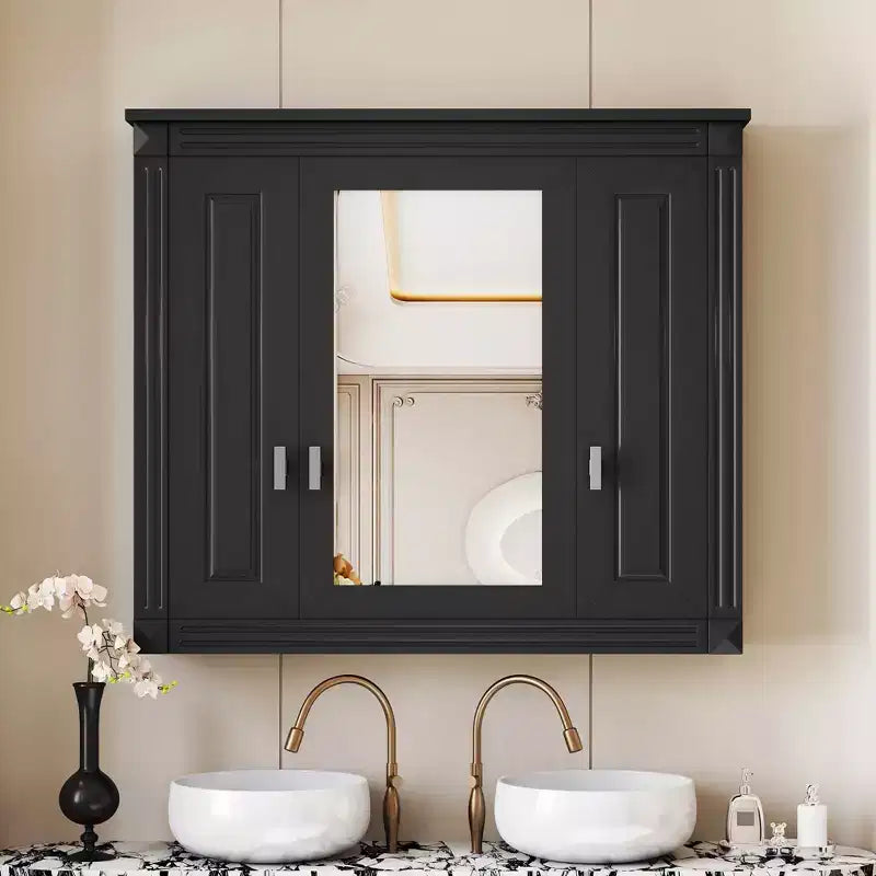 MAYEERTY Bathroom Wall Cabinet with Mirror, Wall Mounted Medicine Cabinet with 4 Shelves Black