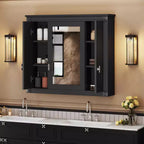 MAYEERTY Armoire murale de salle de bain avec miroir, armoire à pharmacie murale avec 4 étagères Noir