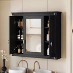 MAYEERTY Armoire murale de salle de bain avec miroir, armoire à pharmacie murale avec 4 étagères Noir