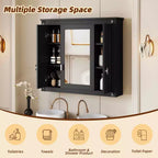 MAYEERTY Armoire murale de salle de bain avec miroir, armoire à pharmacie murale avec 4 étagères Noir