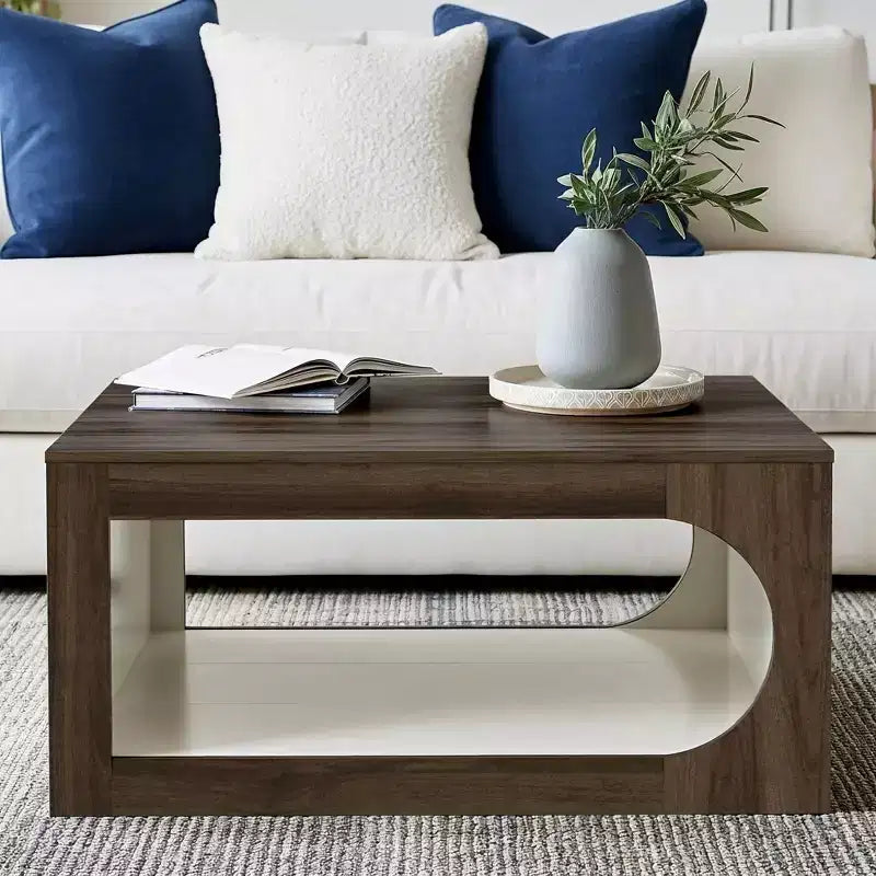 Table basse carrée Galano avec étagère de rangement à découpe incurvée 34,8 L x 34,8 P x 16,1 H