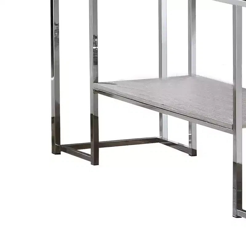 Table basse Royal Hampton avec plateau rectangulaire et étagère inférieure ouverte, argent et marron