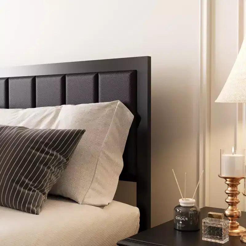 Cadre de lit Dyonery Queen Size avec 4 tiroirs de rangement et tête de lit, cadre de lit rustique en métal avec grand espace de rangement, pas besoin de sommier tapissier, sans bruit