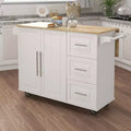 MAYEERTY White Kitchen Island, Extensible Solid Wood Top Spice Rack Towel Rack