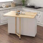 MAYEERTY Îlot de cuisine blanc, plan de travail extensible en bois massif, étagère à épices, porte-serviettes