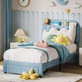Twin Upholstered Kids Bed Frame with Bookcase Headboard & Large Storage Drawer - Quiet,Wood Slat Support, No Box Spring Needed