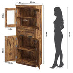 Grand garde-manger de 170 cm, armoire de rangement en bois avec portes vitrées, meuble de rangement pour salle de bain, vitrine pour salon et cuisine