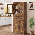 Grand garde-manger de 170 cm, armoire de rangement en bois avec portes vitrées, meuble de rangement pour salle de bain, vitrine pour salon et cuisine