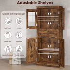 Grand garde-manger de 170 cm, armoire de rangement en bois avec portes vitrées, meuble de rangement pour salle de bain, vitrine pour salon et cuisine