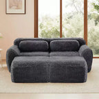 Canapé d'angle en tissu peluche kaki clair de 80,3 pouces avec coussins et 2 poufs, éponge haute densité 32D