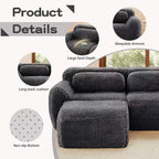 Canapé d'angle en tissu peluche kaki clair de 80,3 pouces avec coussins et 2 poufs, éponge haute densité 32D