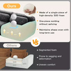 Canapé d'angle en tissu peluche kaki clair de 80,3 pouces avec coussins et 2 poufs, éponge haute densité 32D