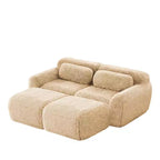Canapé d'angle en tissu peluche kaki clair de 80,3 pouces avec coussins et 2 poufs, éponge haute densité 32D
