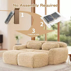 Canapé d'angle en tissu peluche kaki clair de 80,3 pouces avec coussins et 2 poufs, éponge haute densité 32D