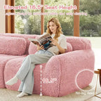 Canapé d'angle en tissu peluche kaki clair de 80,3 pouces avec coussins et 2 poufs, éponge haute densité 32D