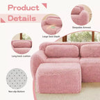 Canapé d'angle en tissu peluche kaki clair de 80,3 pouces avec coussins et 2 poufs, éponge haute densité 32D