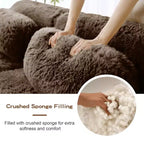 Canapé d'angle en tissu peluche kaki clair de 80,3 pouces avec coussins et 2 poufs, éponge haute densité 32D