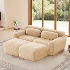 80.3 inch Light Khaki Plush Fabric Sectional Sofa with Throw Pillows and 2 Ottomans 32D High Density Sponge