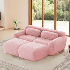 Canapé d'angle en tissu peluche kaki clair de 80,3 pouces avec coussins et 2 poufs, éponge haute densité 32D