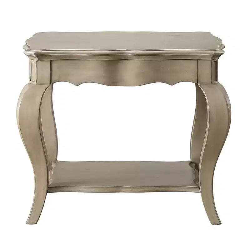 Table d'appoint en bois Royal Hampton avec étagère inférieure, finition taupe argent vieilli