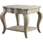 Table d'appoint en bois Royal Hampton avec étagère inférieure, finition taupe argent vieilli