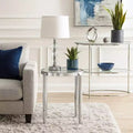 Royal Hampton End Table with Tubular Rounded Legs and Frosted Glass Top, Silver