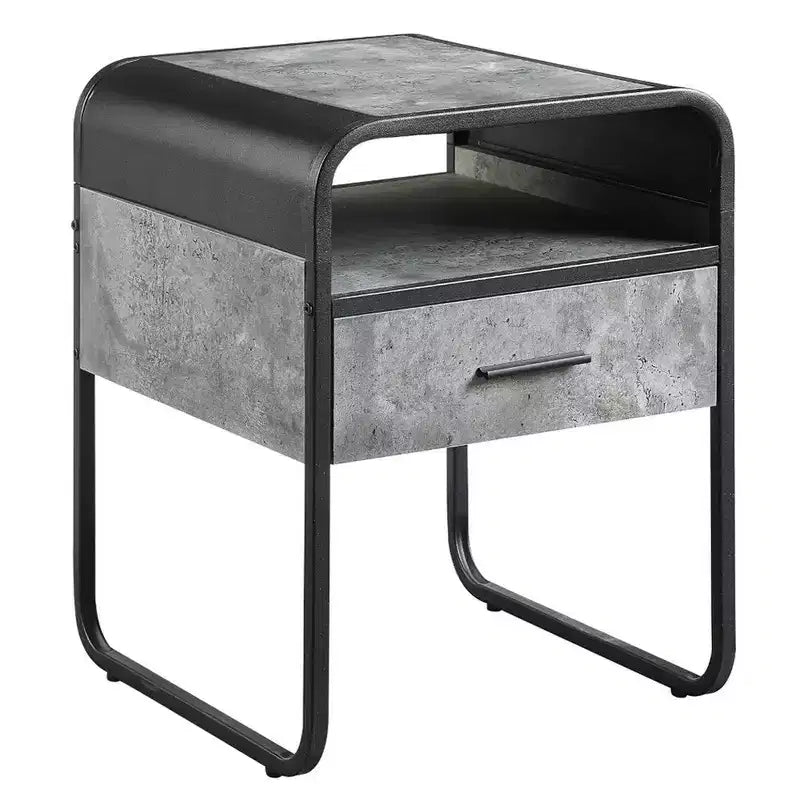 Table d'appoint moderne en bois Royal Hampton, 22 po, 1 tiroir, poignées en métal, gris, noir