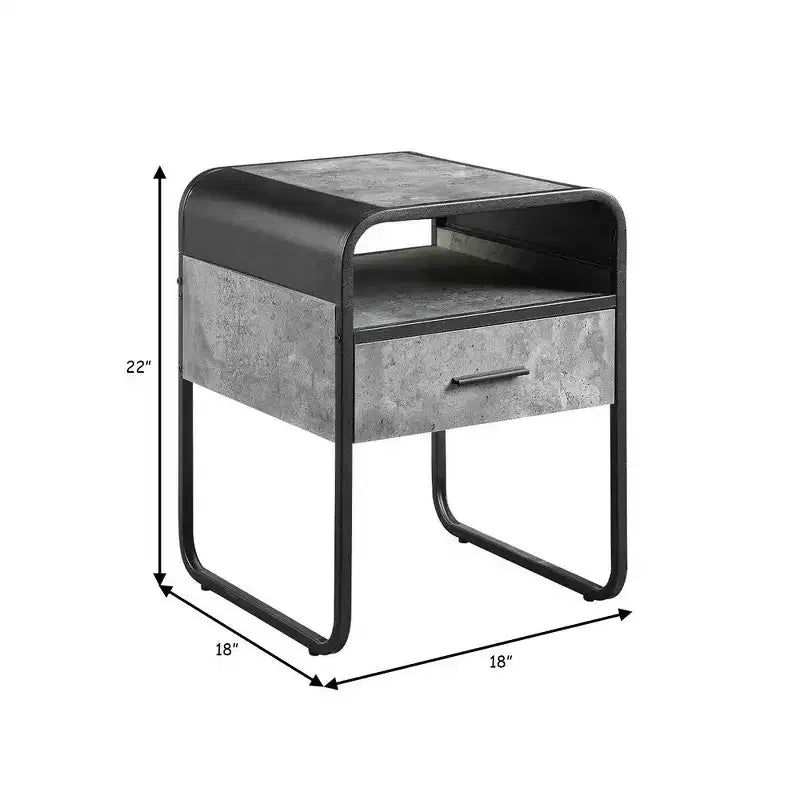 Table d'appoint moderne en bois Royal Hampton, 22 po, 1 tiroir, poignées en métal, gris, noir