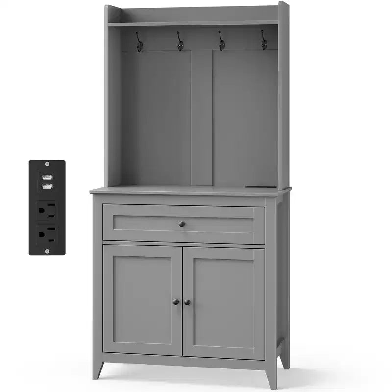 Meuble micro-ondes de 160 cm avec tiroirs, buffet de cuisine avec prise électrique et étagères réglables pour articles de garde-manger et petits appareils électroménagers