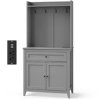 Meuble micro-ondes de 160 cm avec tiroirs, buffet de cuisine avec prise électrique et étagères réglables pour articles de garde-manger et petits appareils électroménagers