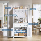 Meuble micro-ondes de 160 cm avec tiroirs, buffet de cuisine avec prise électrique et étagères réglables pour articles de garde-manger et petits appareils électroménagers