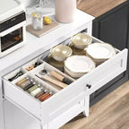 Meuble micro-ondes de 160 cm avec tiroirs, buffet de cuisine avec prise électrique et étagères réglables pour articles de garde-manger et petits appareils électroménagers