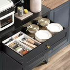 Meuble micro-ondes de 160 cm avec tiroirs, buffet de cuisine avec prise électrique et étagères réglables pour articles de garde-manger et petits appareils électroménagers