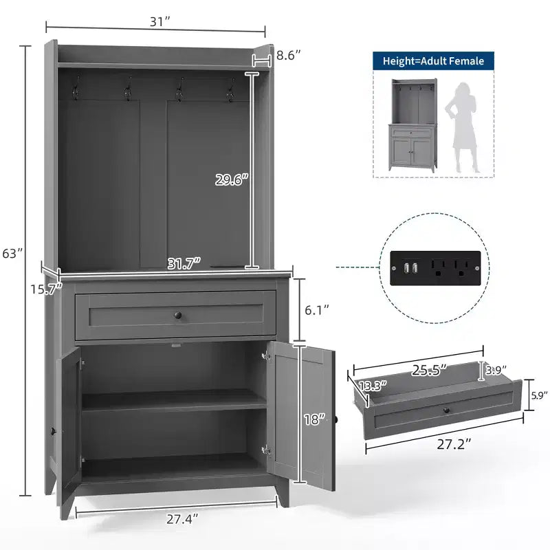 Meuble micro-ondes de 160 cm avec tiroirs, buffet de cuisine avec prise électrique et étagères réglables pour articles de garde-manger et petits appareils électroménagers
