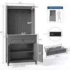 Meuble micro-ondes de 160 cm avec tiroirs, buffet de cuisine avec prise électrique et étagères réglables pour articles de garde-manger et petits appareils électroménagers