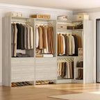 Besiost 81-In Closet System Set with Wood Drawers, Corner Closet Organizer with Hanging Rods