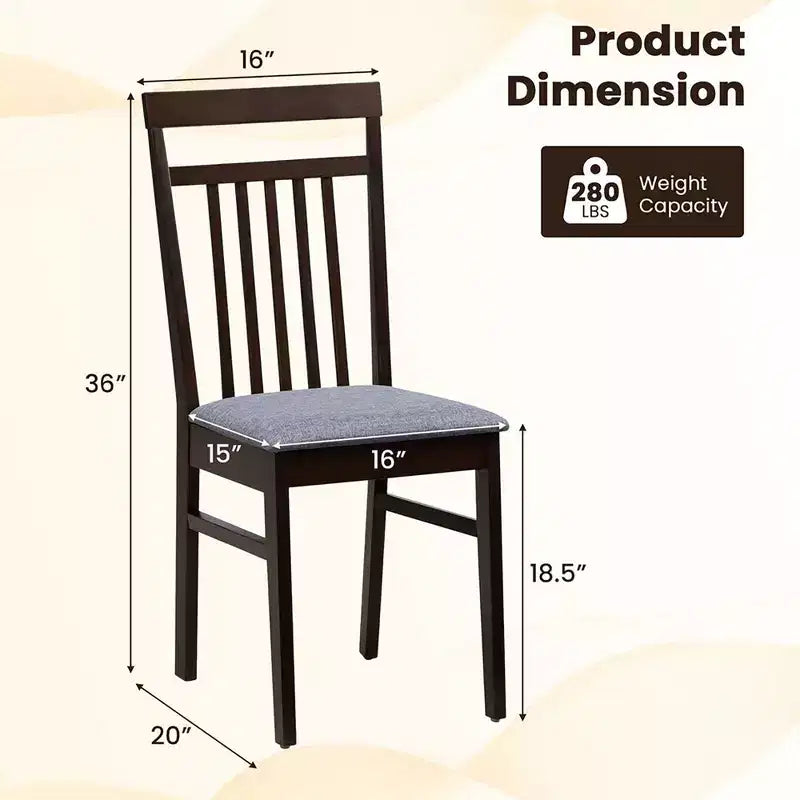 Costway Lot de 2 chaises de salle à manger rembourrées sans accoudoirs avec dossier incliné pour cuisine