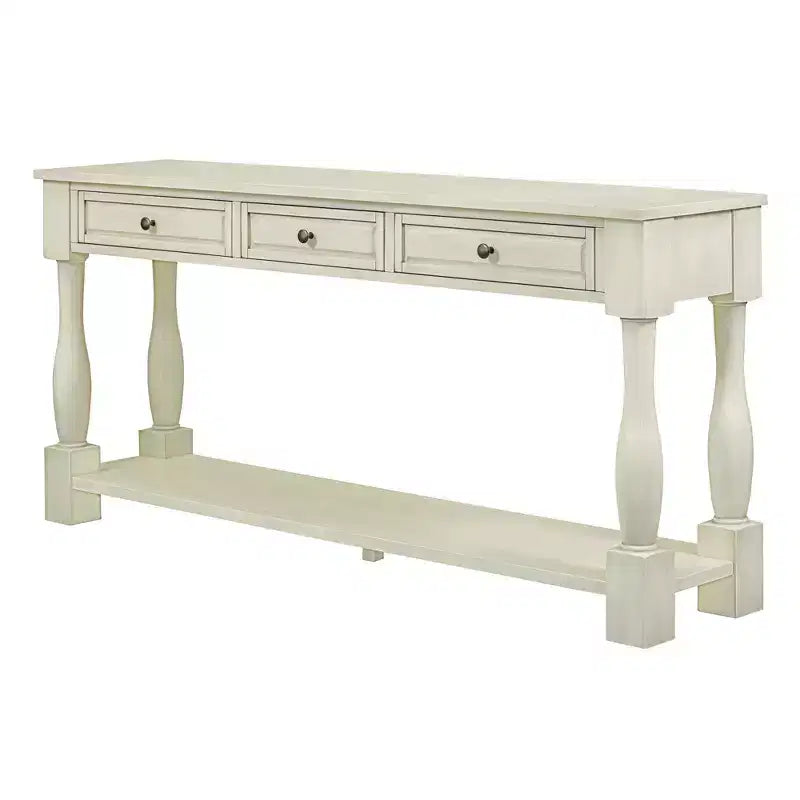 Console étroite et longue avec rangement, table d'entrée rétro en bois avec 3 tiroirs et étagère inférieure, table d'appoint en bois pour salon et couloir