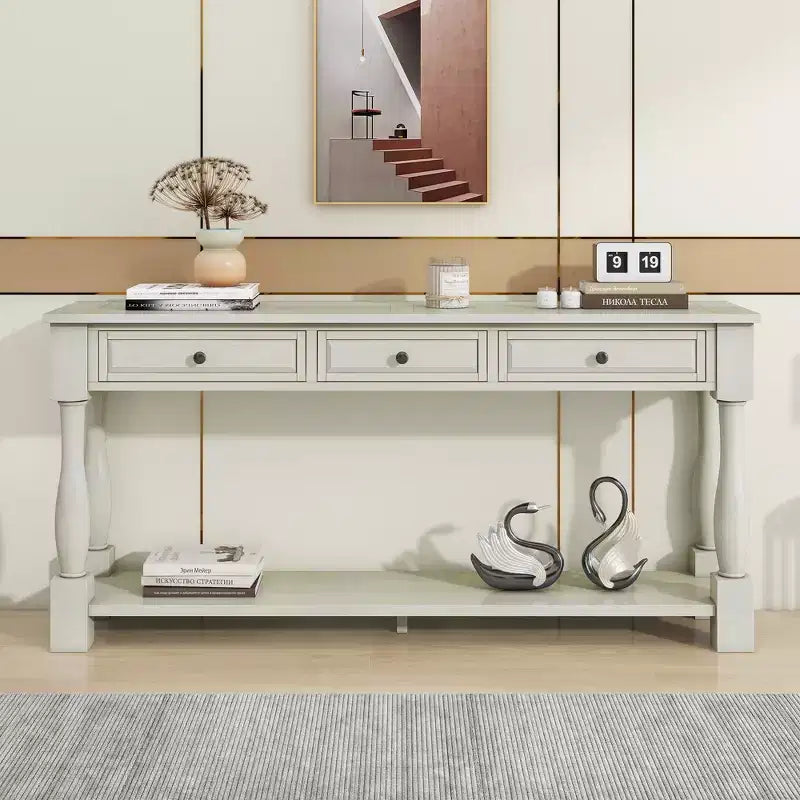 Console étroite et longue avec rangement, table d'entrée rétro en bois avec 3 tiroirs et étagère inférieure, table d'appoint en bois pour salon et couloir