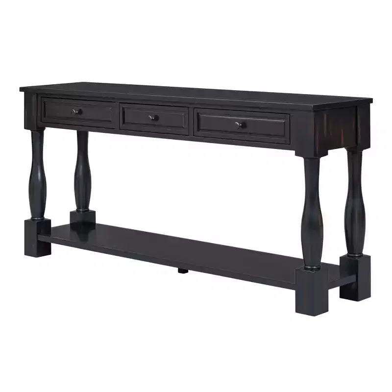Console étroite et longue avec rangement, table d'entrée rétro en bois avec 3 tiroirs et étagère inférieure, table d'appoint en bois pour salon et couloir