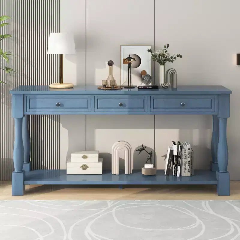 Console étroite et longue avec rangement, table d'entrée rétro en bois avec 3 tiroirs et étagère inférieure, table d'appoint en bois pour salon et couloir