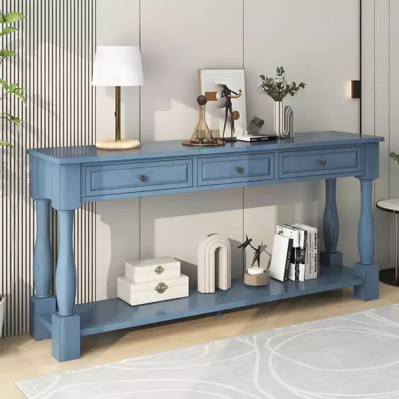 Console étroite et longue avec rangement, table d'entrée rétro en bois avec 3 tiroirs et étagère inférieure, table d'appoint en bois pour salon et couloir