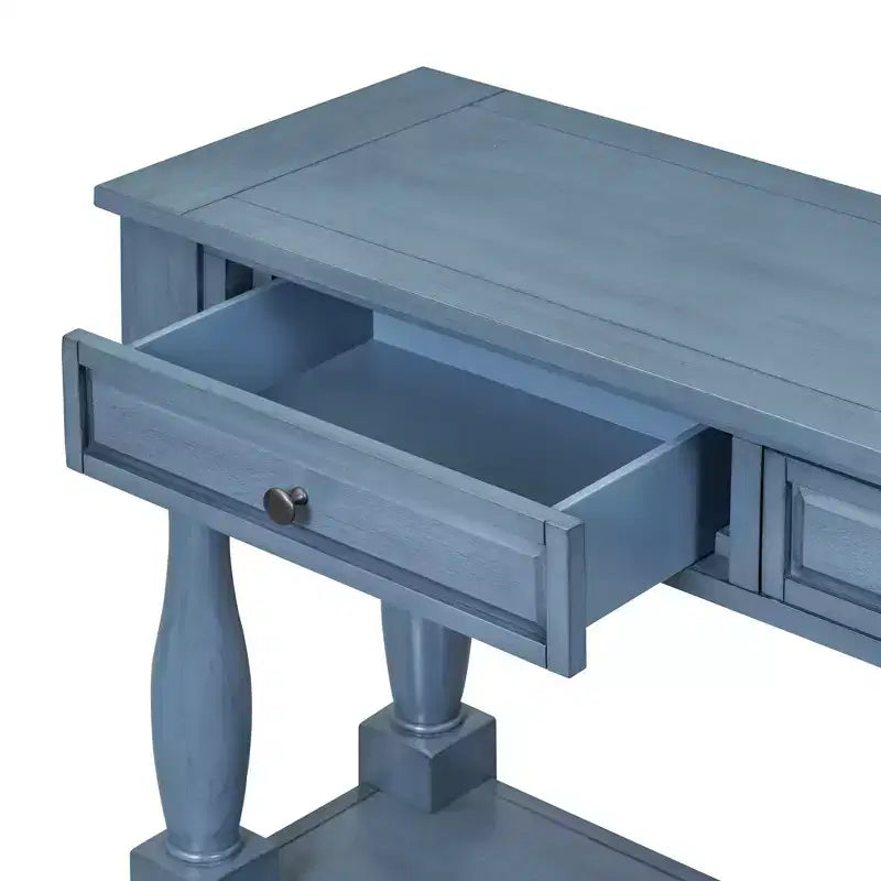 Console étroite et longue avec rangement, table d'entrée rétro en bois avec 3 tiroirs et étagère inférieure, table d'appoint en bois pour salon et couloir