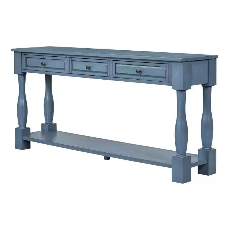 Console étroite et longue avec rangement, table d'entrée rétro en bois avec 3 tiroirs et étagère inférieure, table d'appoint en bois pour salon et couloir