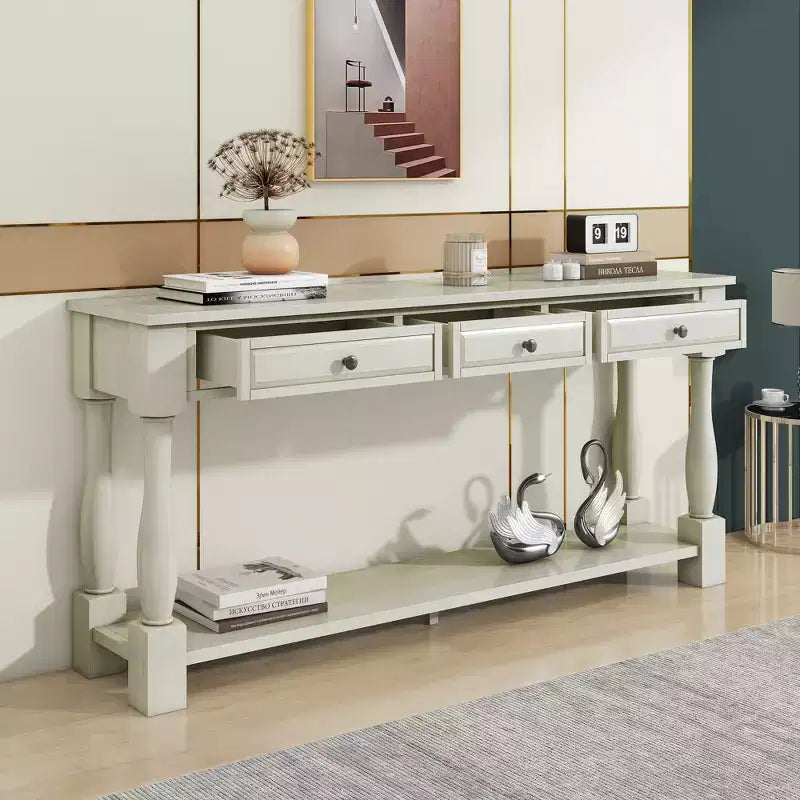 Console étroite et longue avec rangement, table d'entrée rétro en bois avec 3 tiroirs et étagère inférieure, table d'appoint en bois pour salon et couloir