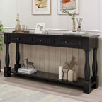 Console étroite et longue avec rangement, table d'entrée rétro en bois avec 3 tiroirs et étagère inférieure, table d'appoint en bois pour salon et couloir