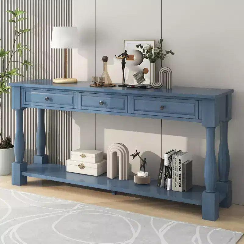 Console étroite et longue avec rangement, table d'entrée rétro en bois avec 3 tiroirs et étagère inférieure, table d'appoint en bois pour salon et couloir