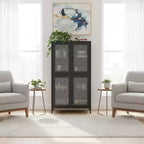 Homy Casa Meuble de Rangement en Métal avec 4 Portes Vitrées, Vitrine Haute avec Étagères Réglables, Noir